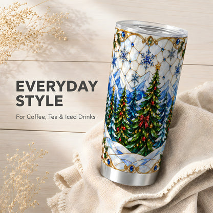 Christmas Forest Tumbler 20oz, Pine Tumbler, Stainless Steel Travel Cup