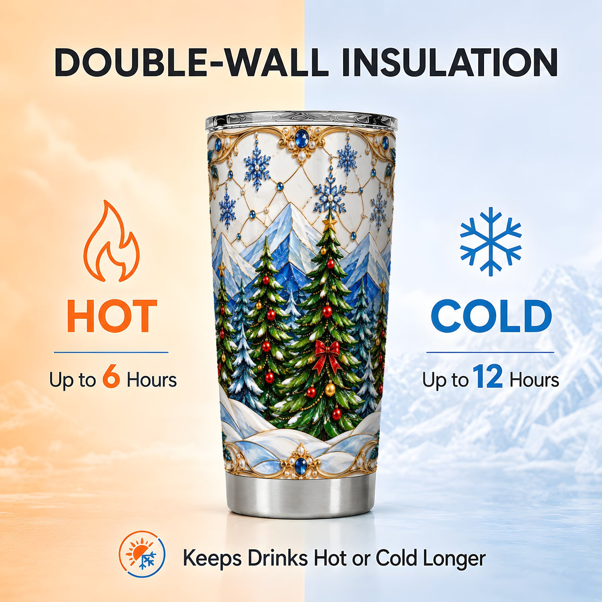 Christmas Tree Tumbler 20oz, Winter Tumbler, Stainless Steel Travel Cup