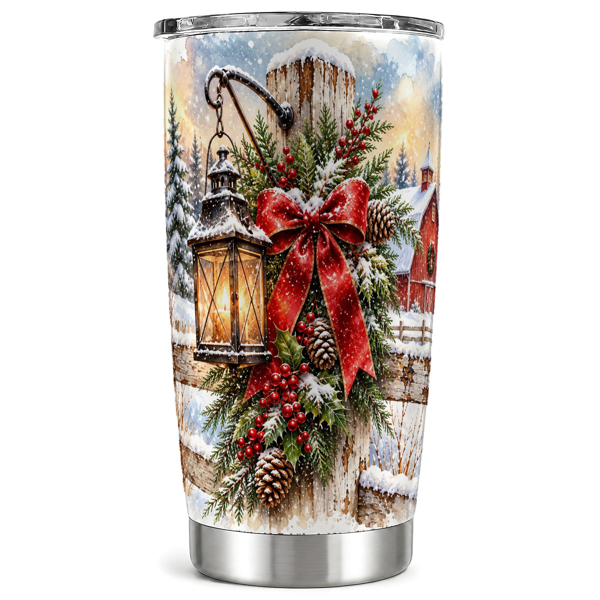 Christmas Lantern Tumbler 20oz, Winter Tumbler, Stainless Steel Travel Cup