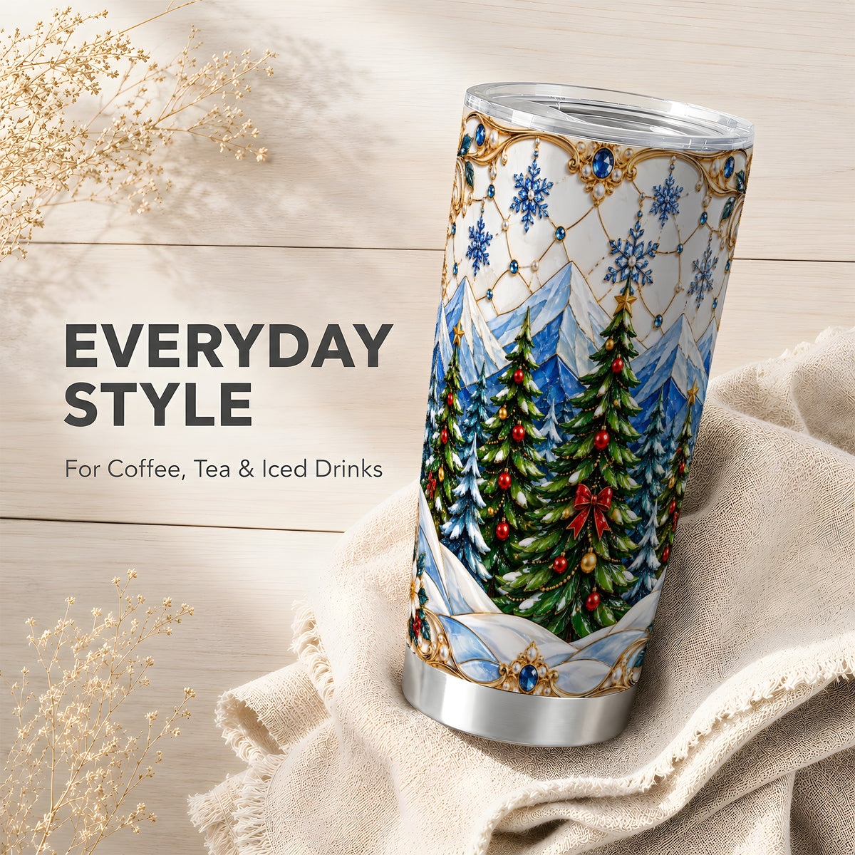 Christmas Tree Tumbler 20oz, Winter Tumbler, Stainless Steel Travel Cup