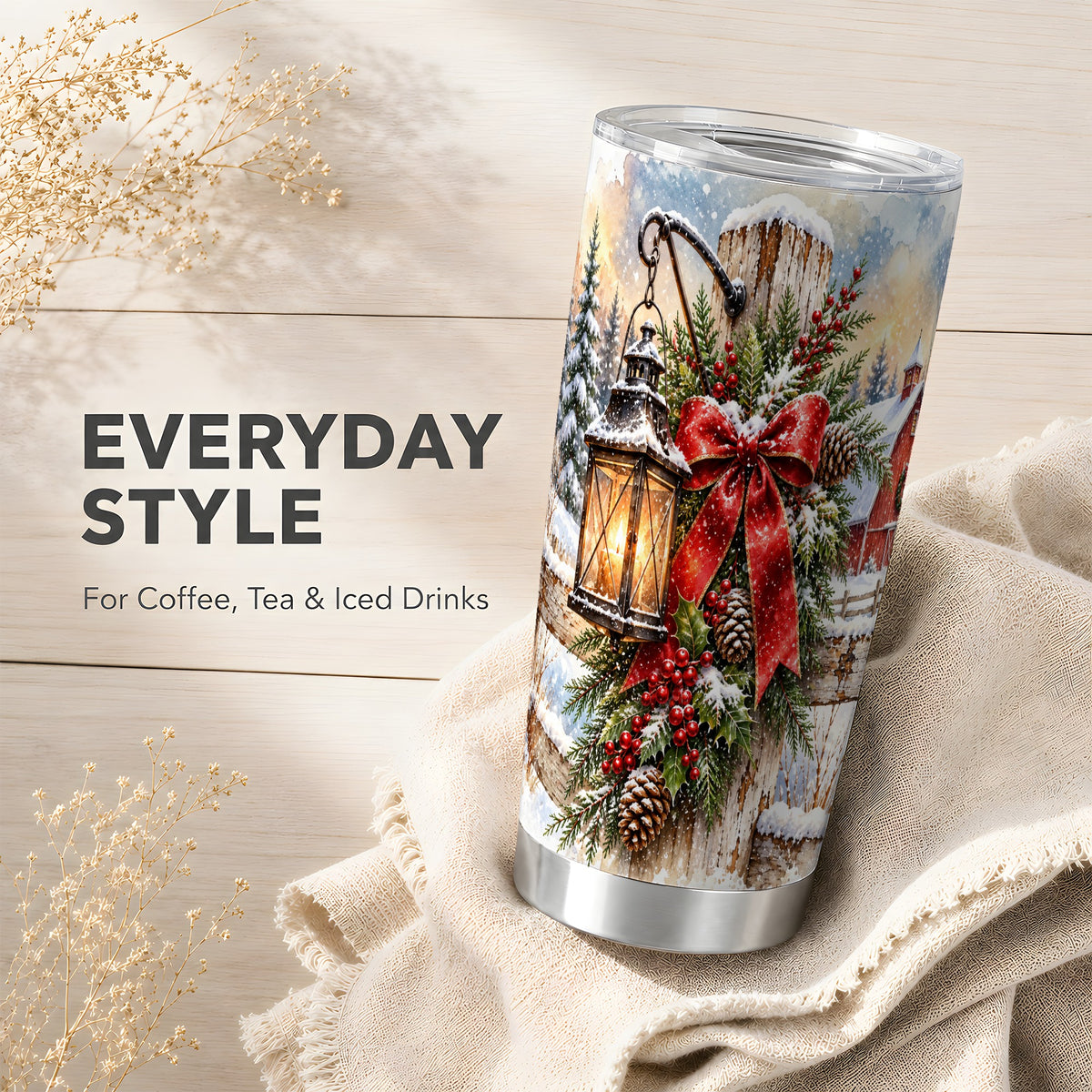 Christmas Lantern Tumbler 20oz, Winter Tumbler, Stainless Steel Travel Cup