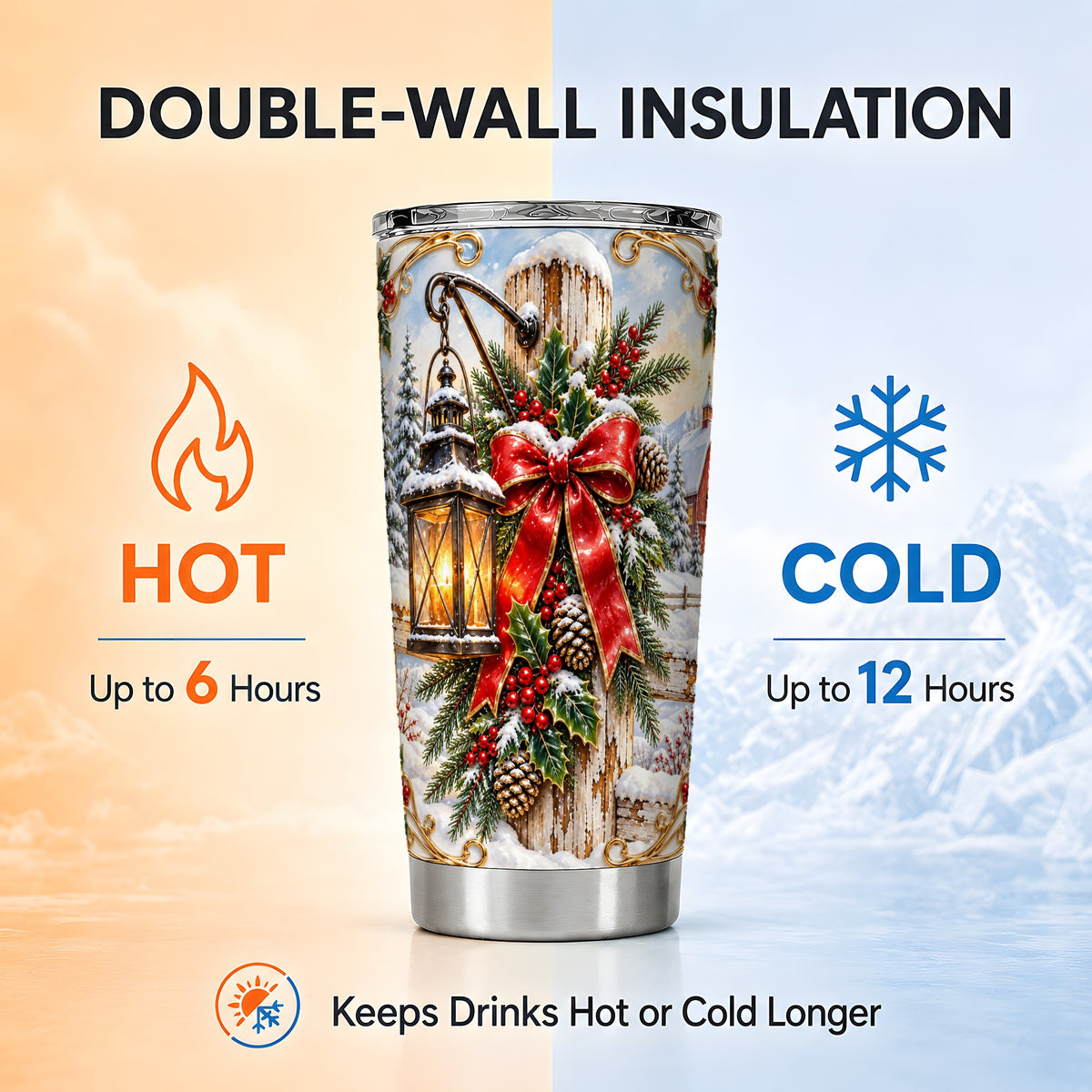 Christmas Lantern Tumbler 20oz, Ornate Tumbler, Stainless Steel Travel Cup
