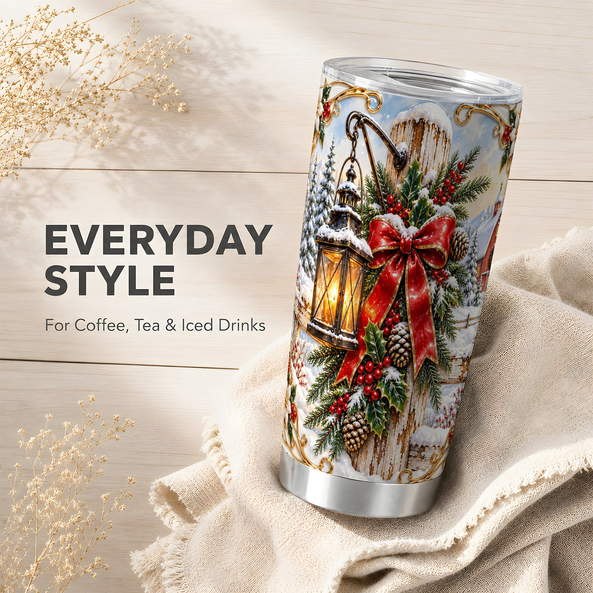 Christmas Lantern Tumbler 20oz, Ornate Tumbler, Stainless Steel Travel Cup