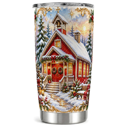 Snowy Red Chapel Tumbler 20oz, Ornate Tumbler, Stainless Steel Travel Cup