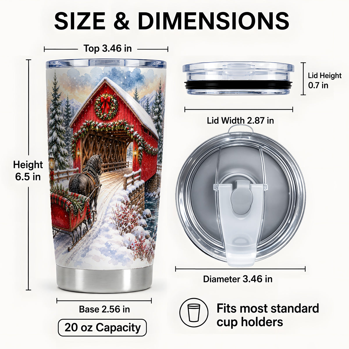 #pl[20oz|Steel] Christmas Covered Bridge Tumbler 20oz, Winter Stainless Steel Travel Cup