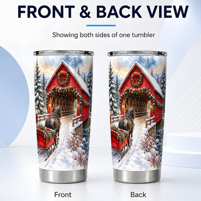 #pl[20oz|Steel] Christmas Covered Bridge Tumbler 20oz, Winter Stainless Steel Travel Cup