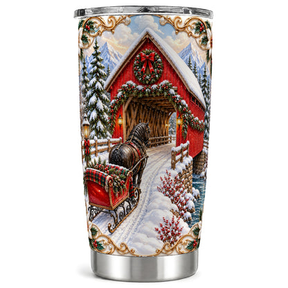 Ornate Christmas Bridge Tumbler 20oz, Winter Stainless Steel Travel Cup