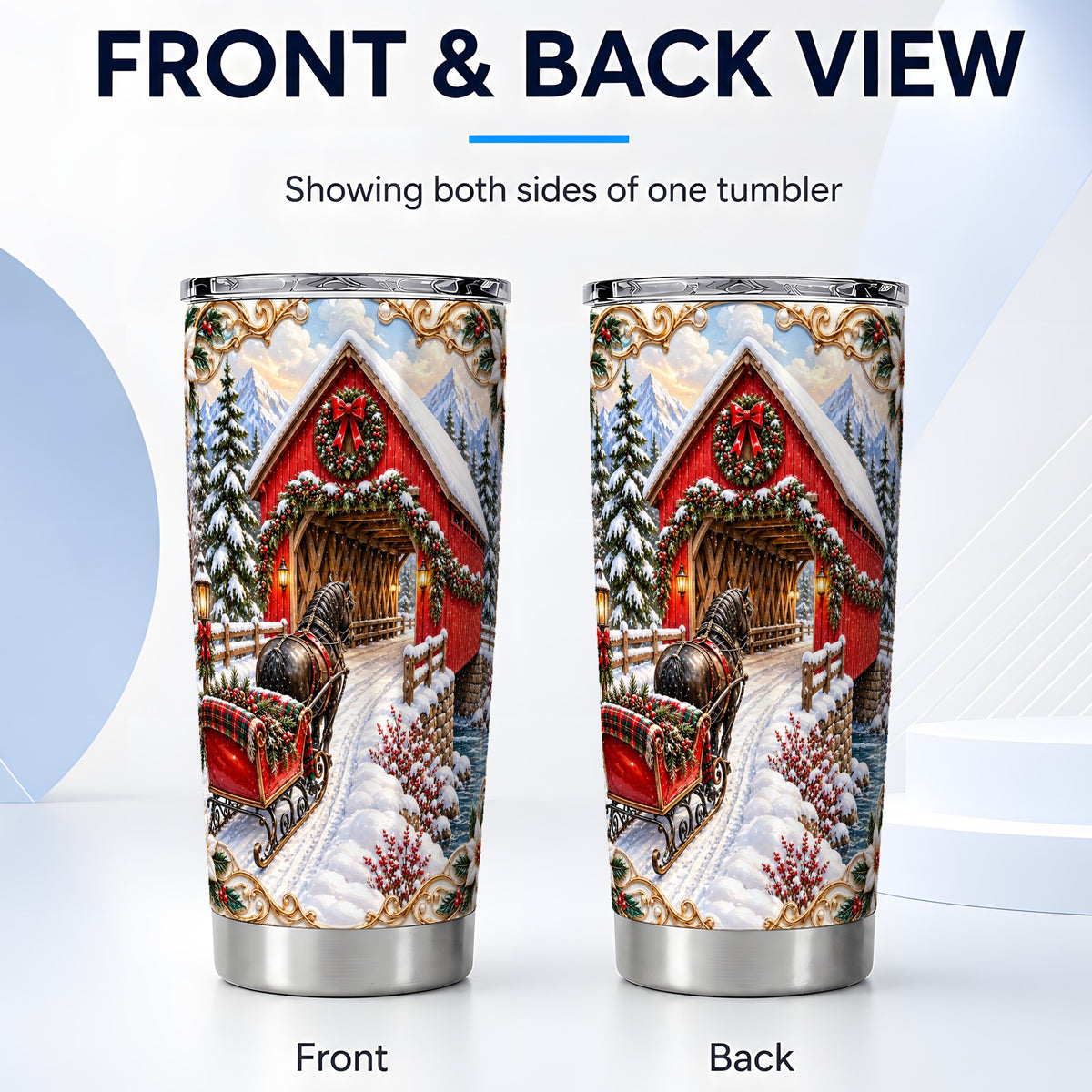 #pl[20oz|Steel] Ornate Christmas Bridge Tumbler 20oz, Winter Stainless Steel Travel Cup