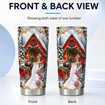 #pl[20oz|Steel] Ornate Christmas Bridge Tumbler 20oz, Winter Stainless Steel Travel Cup