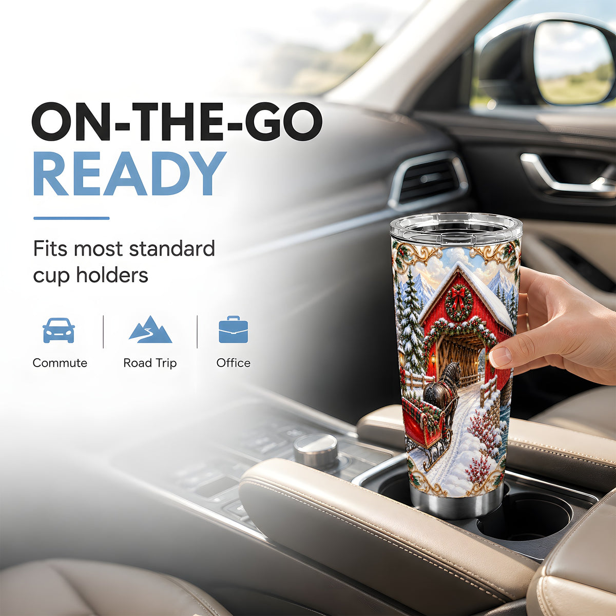 Ornate Christmas Bridge Tumbler 20oz, Winter Stainless Steel Travel Cup