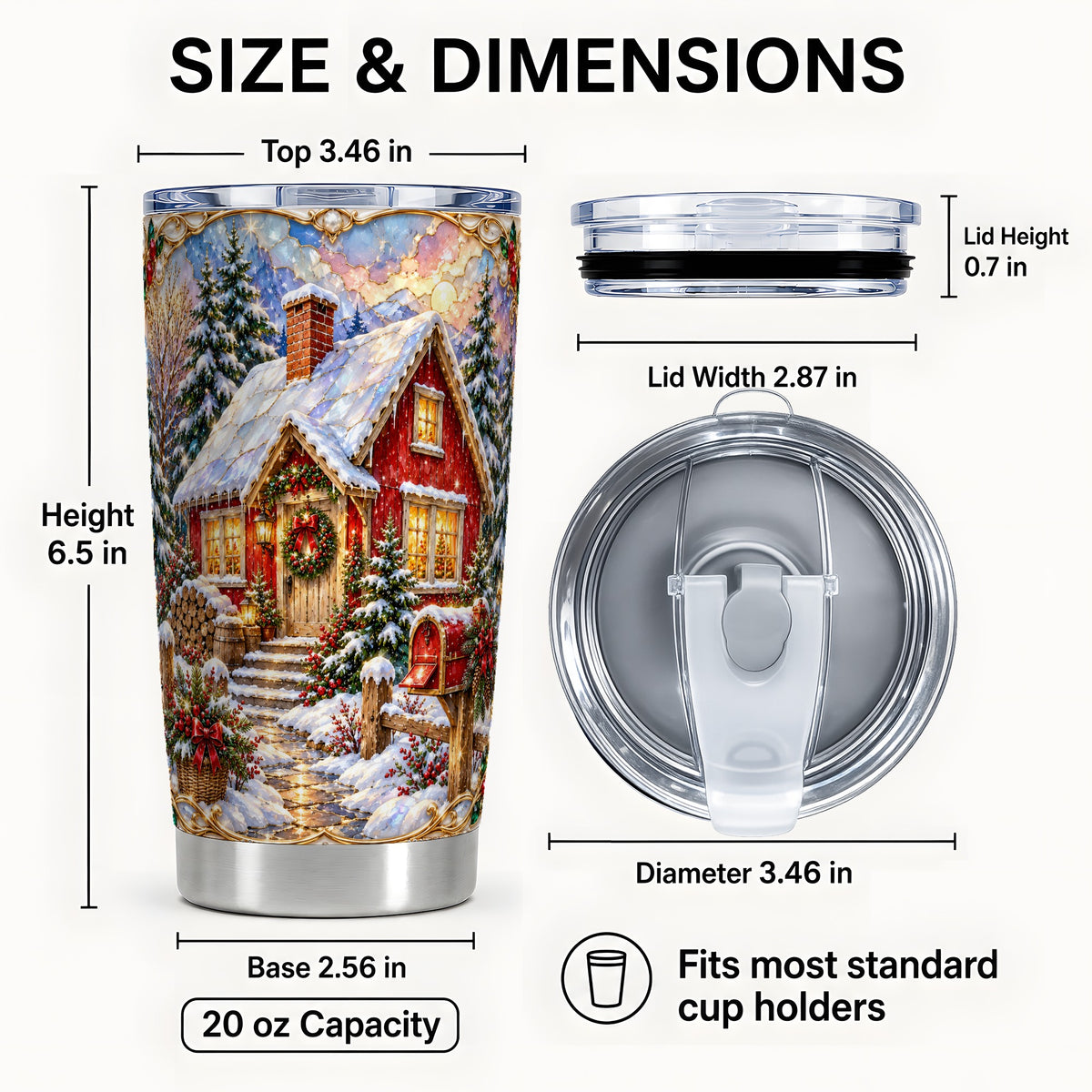 #pl[20oz|Steel] Jeweled Christmas Cottage Tumbler 20oz, Snowy Stainless Steel Travel Cup