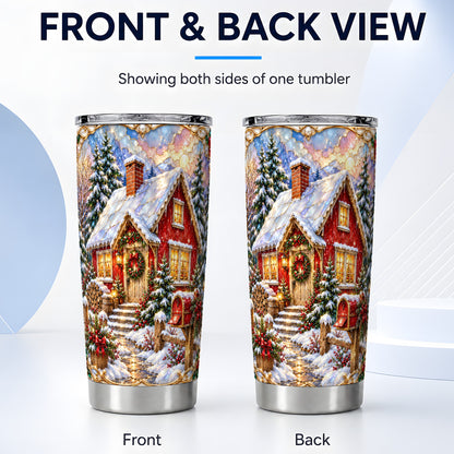 #pl[20oz|Steel] Jeweled Christmas Cottage Tumbler 20oz, Snowy Stainless Steel Travel Cup