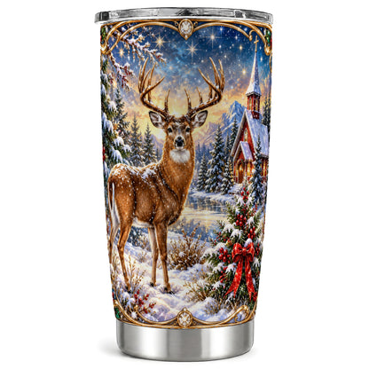 Christmas Deer Church Tumbler 20oz, Winter Stainless Steel Travel Cup