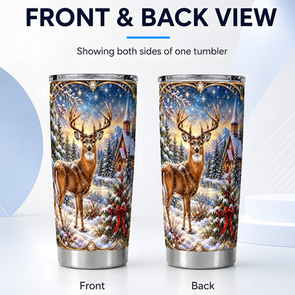 #pl[20oz|Steel] Christmas Deer Church Tumbler 20oz, Winter Stainless Steel Travel Cup