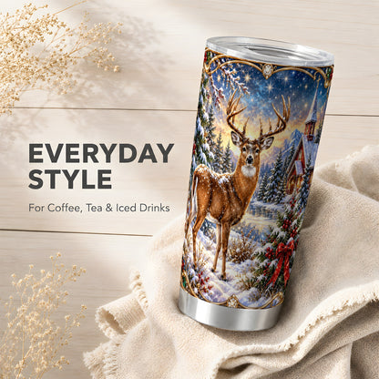 Christmas Deer Church Tumbler 20oz, Winter Stainless Steel Travel Cup