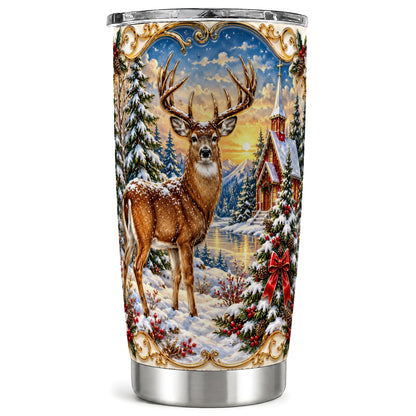 Winter Deer Tumbler 20oz, Christmas Tumbler, Stainless Steel Travel Cup