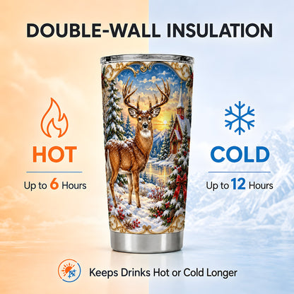 Winter Deer Tumbler 20oz, Christmas Tumbler, Stainless Steel Travel Cup