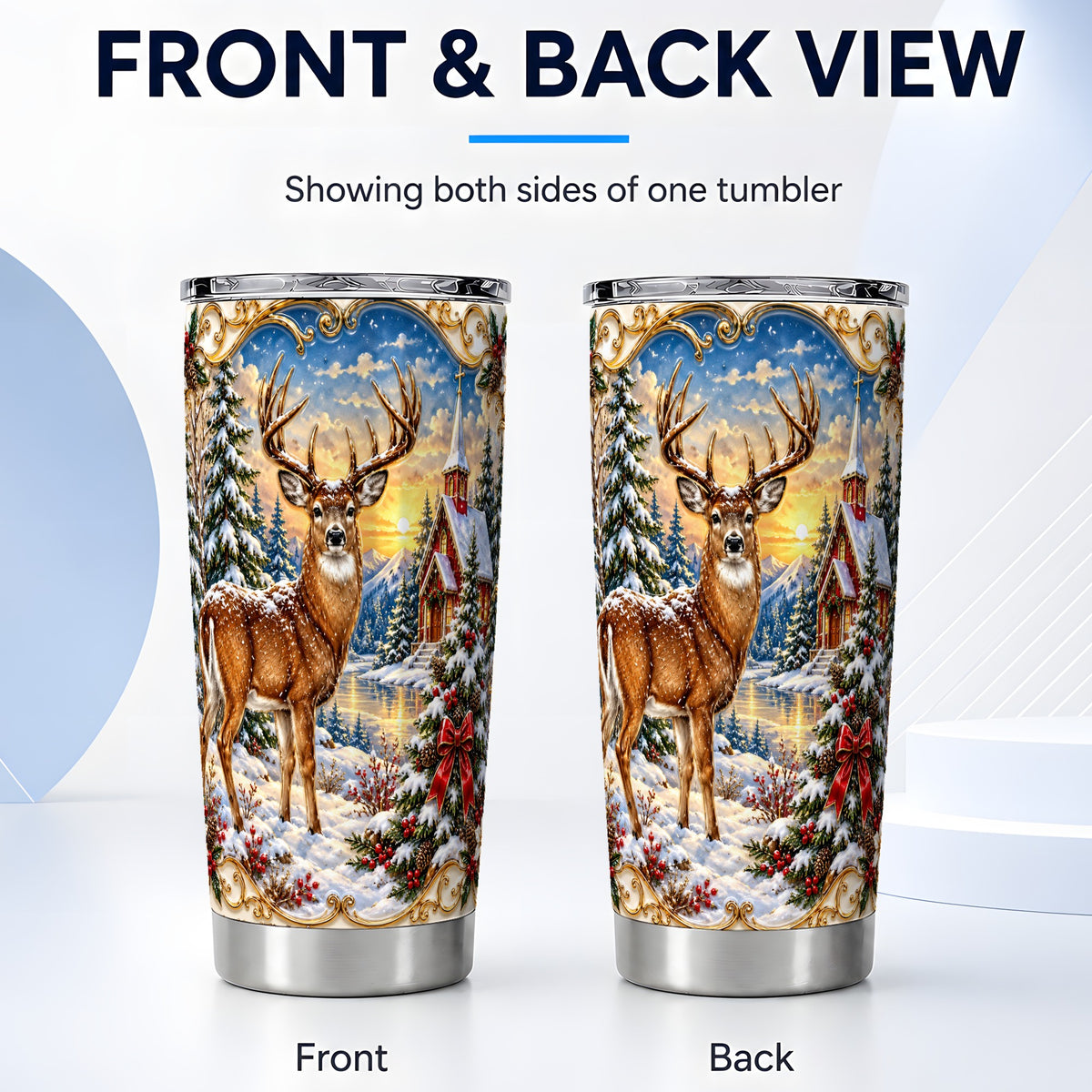 #pl[20oz|Steel] Winter Deer Tumbler 20oz, Christmas Tumbler, Stainless Steel Travel Cup