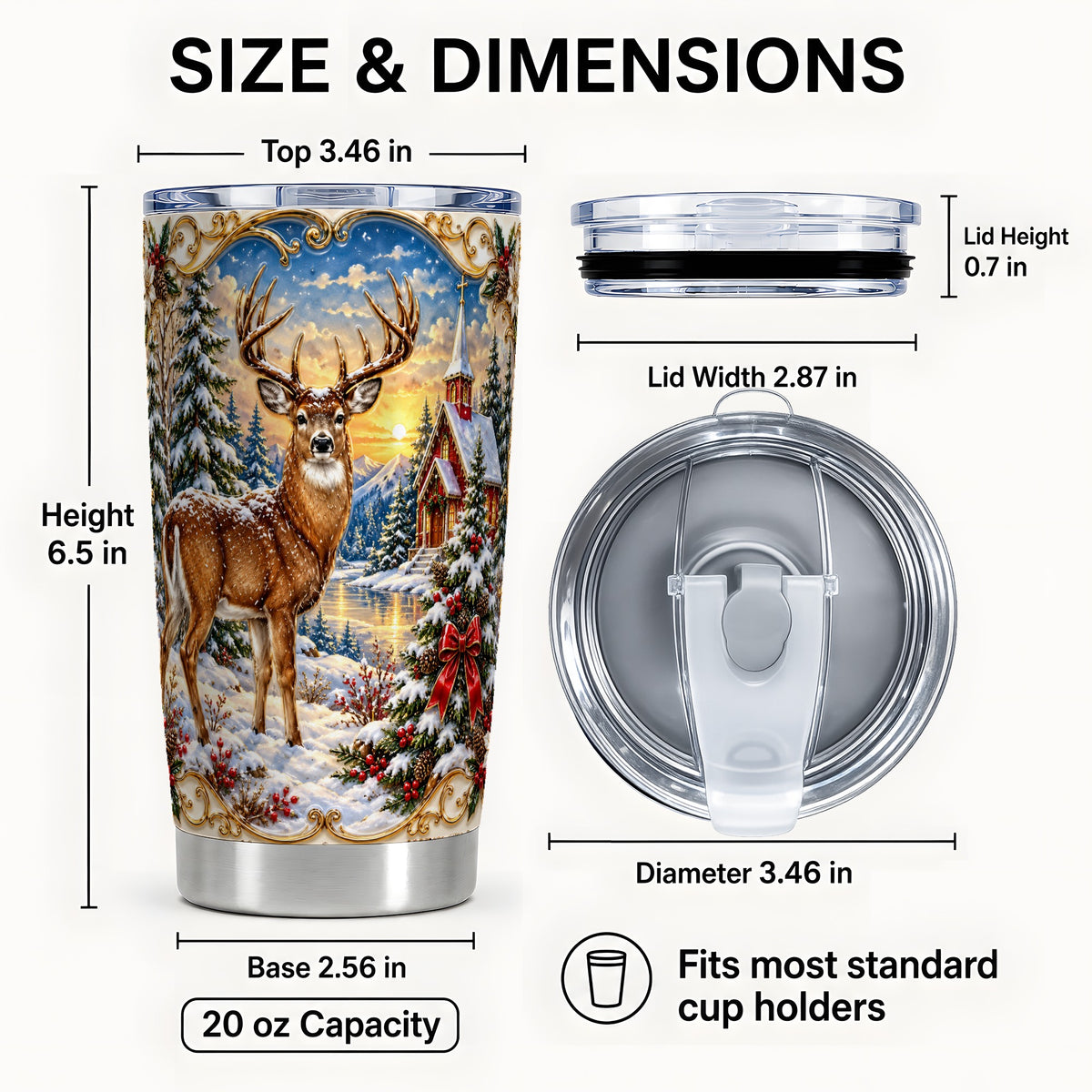 #pl[20oz|Steel] Winter Deer Tumbler 20oz, Christmas Tumbler, Stainless Steel Travel Cup