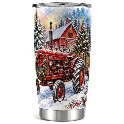 Christmas Tractor Tumbler 20oz, Farm Tumbler, Stainless Steel Travel Cup