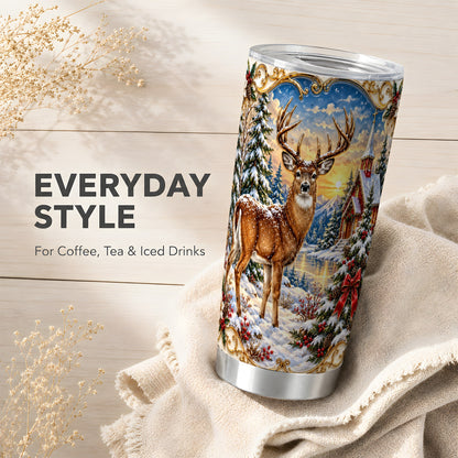 Winter Deer Tumbler 20oz, Christmas Tumbler, Stainless Steel Travel Cup