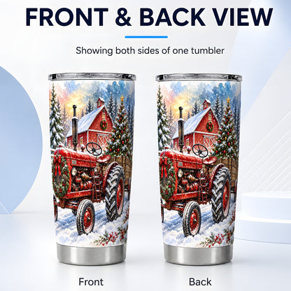 #pl[20oz|Steel] Christmas Tractor Tumbler 20oz, Farm Tumbler, Stainless Steel Travel Cup