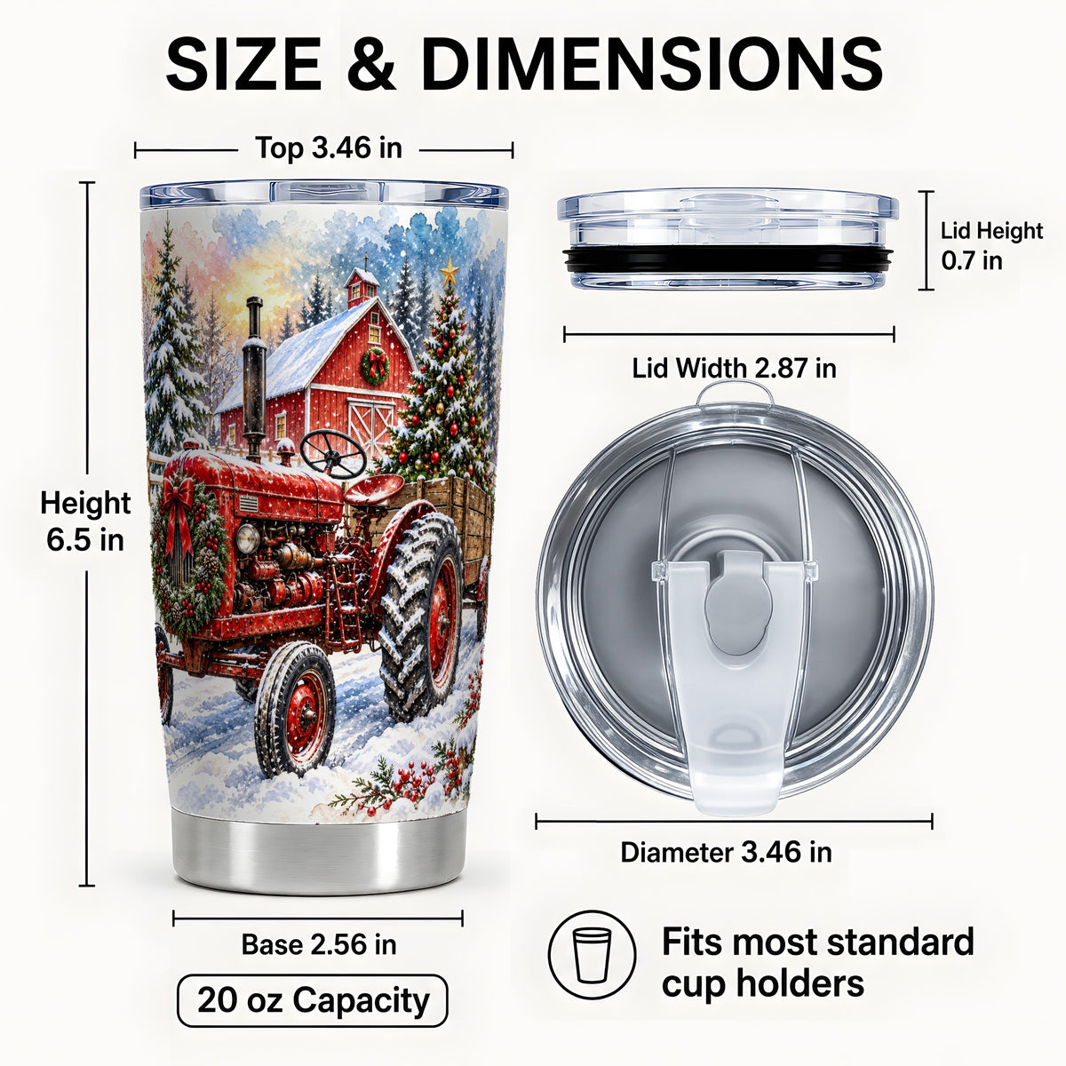 #pl[20oz|Steel] Christmas Tractor Tumbler 20oz, Farm Tumbler, Stainless Steel Travel Cup