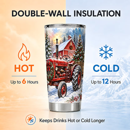 Christmas Tractor Tumbler 20oz, Farm Tumbler, Stainless Steel Travel Cup