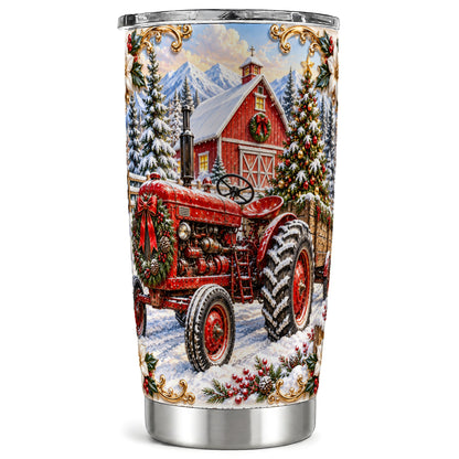 Ornate Tractor Tumbler 20oz, Christmas Farm Stainless Steel Travel Cup