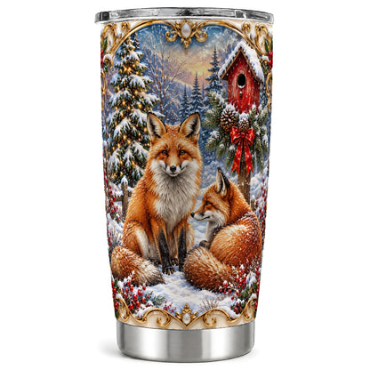 Christmas Fox Tumbler 20oz, Woodland Stainless Steel Travel Cup