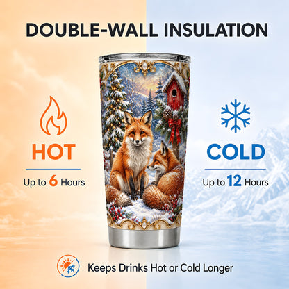 Christmas Fox Tumbler 20oz, Woodland Stainless Steel Travel Cup