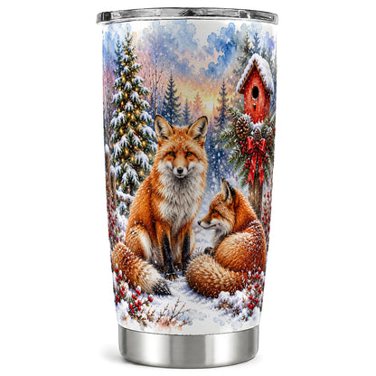 Watercolor Fox Tumbler 20oz, Christmas Woodland Stainless Steel Travel Cup