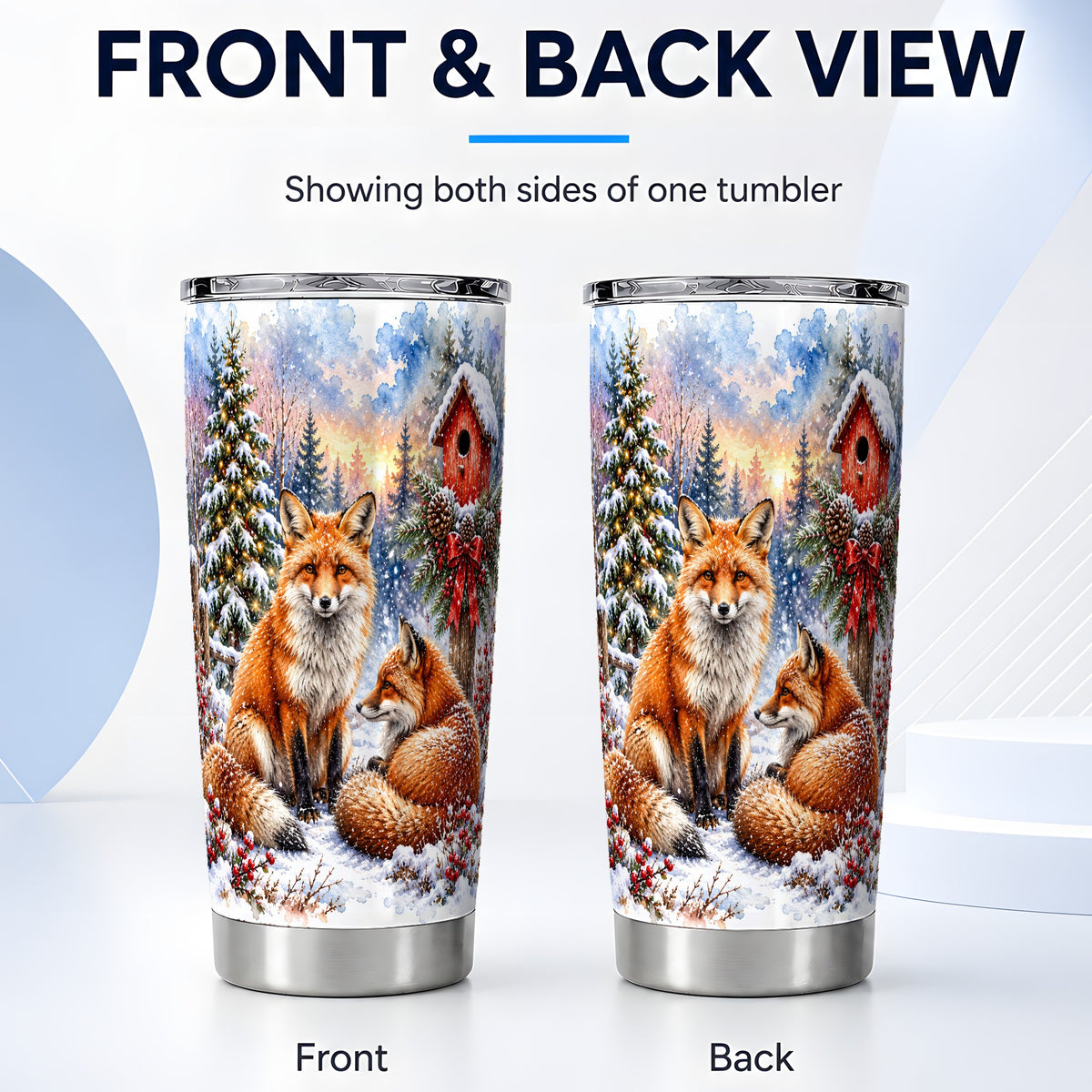 #pl[20oz|Steel] Watercolor Fox Tumbler 20oz, Christmas Woodland Stainless Steel Travel Cup