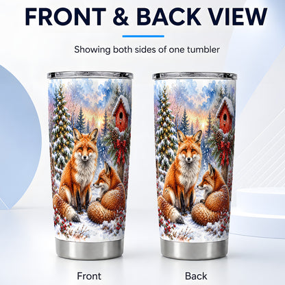 #pl[20oz|Steel] Watercolor Fox Tumbler 20oz, Christmas Woodland Stainless Steel Travel Cup