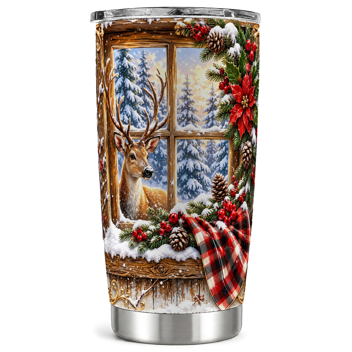 Winter Deer Tumbler 20oz, Christmas Tumbler, Stainless Steel Travel Cup