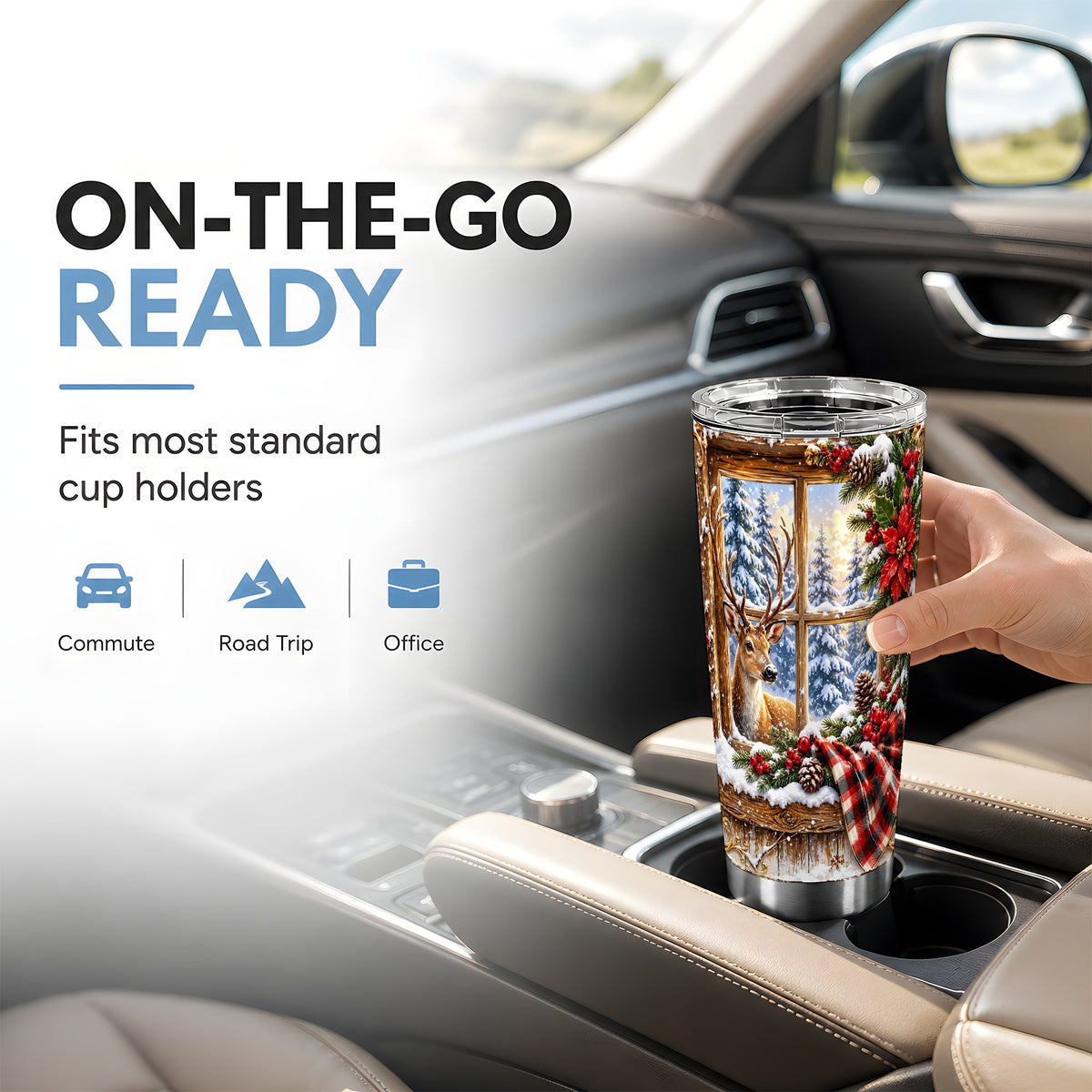 Winter Deer Tumbler 20oz, Christmas Tumbler, Stainless Steel Travel Cup