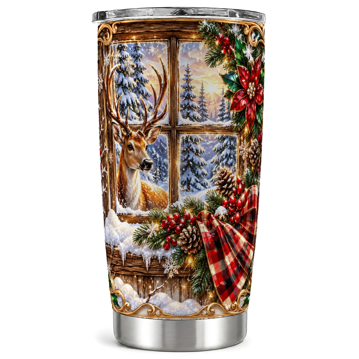 Christmas Deer Tumbler 20oz, Winter Tumbler, Stainless Steel Travel Cup