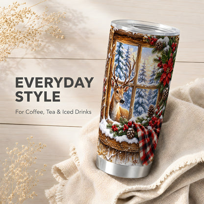 Winter Deer Tumbler 20oz, Christmas Tumbler, Stainless Steel Travel Cup
