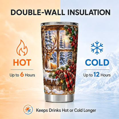 Christmas Deer Tumbler 20oz, Winter Tumbler, Stainless Steel Travel Cup