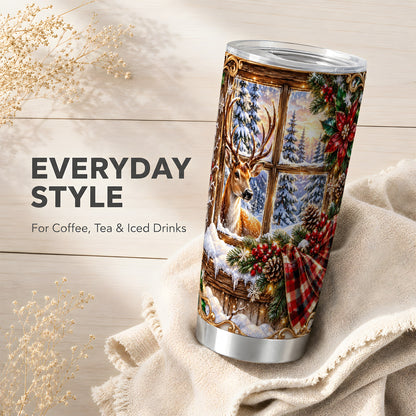Christmas Deer Tumbler 20oz, Winter Tumbler, Stainless Steel Travel Cup