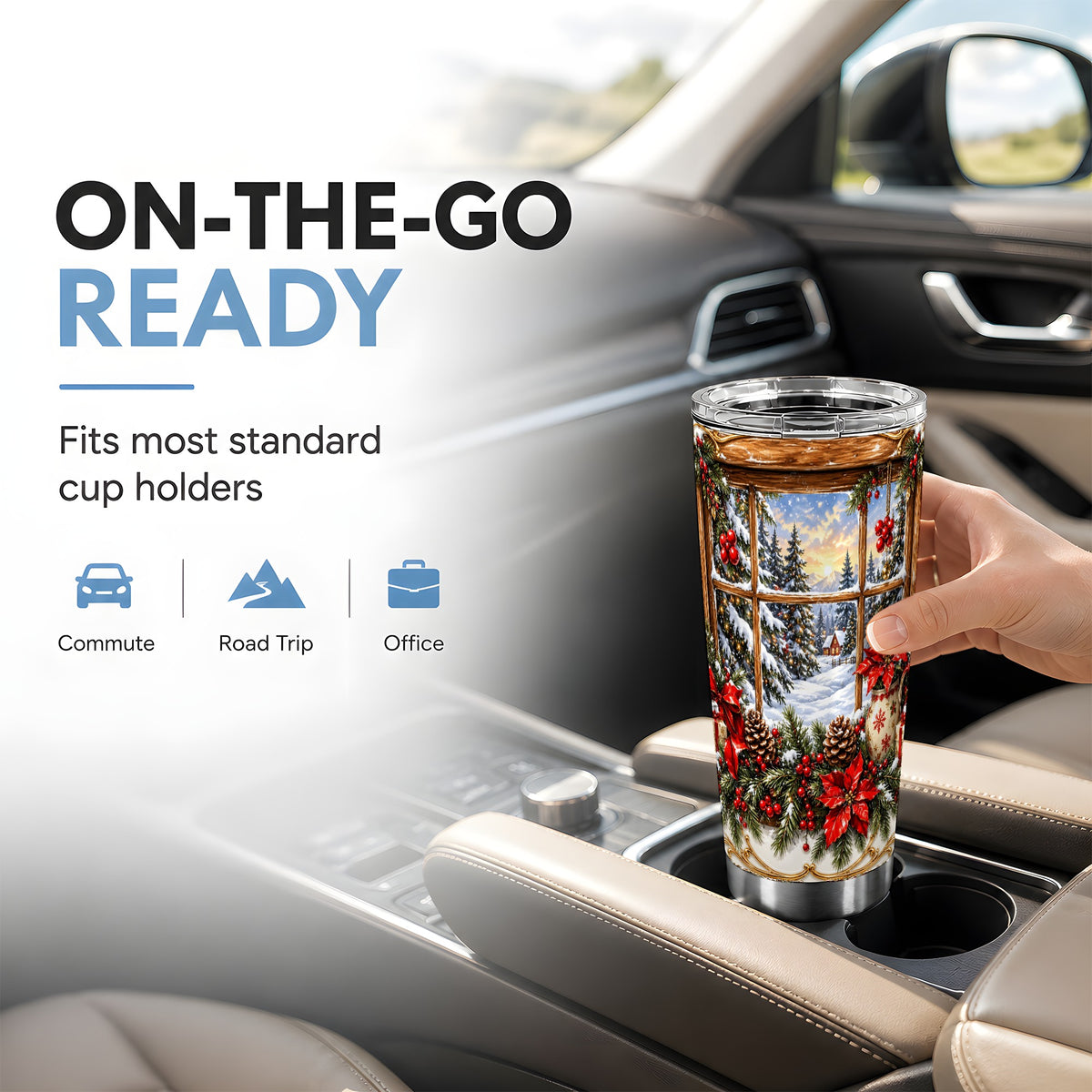 Snowy Cabin Tumbler 20oz, Christmas Tumbler, Stainless Steel Travel Cup