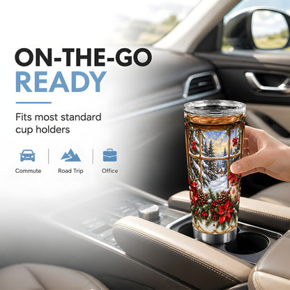Snowy Cabin Tumbler 20oz, Christmas Tumbler, Stainless Steel Travel Cup