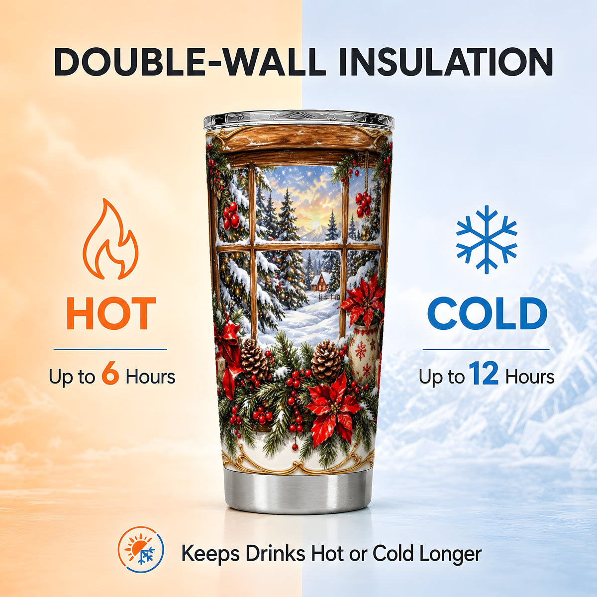 Snowy Cabin Tumbler 20oz, Christmas Tumbler, Stainless Steel Travel Cup