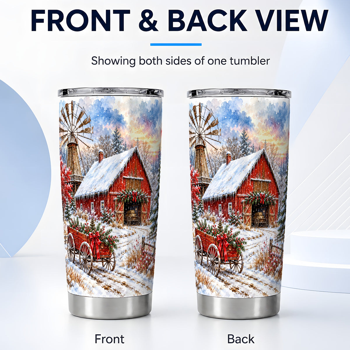 #pl[20oz|Steel] Red Barn Tumbler 20oz, Winter Farm Tumbler, Stainless Steel Travel Cup