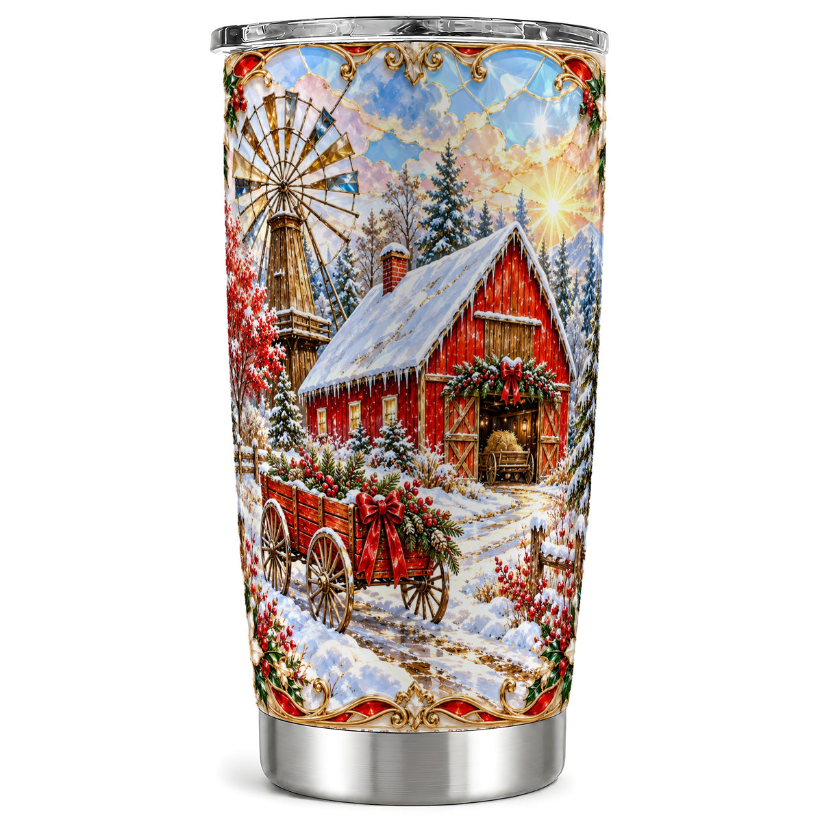 Windmill Barn Tumbler 20oz, Farm Tumbler, Stainless Steel Travel Cup