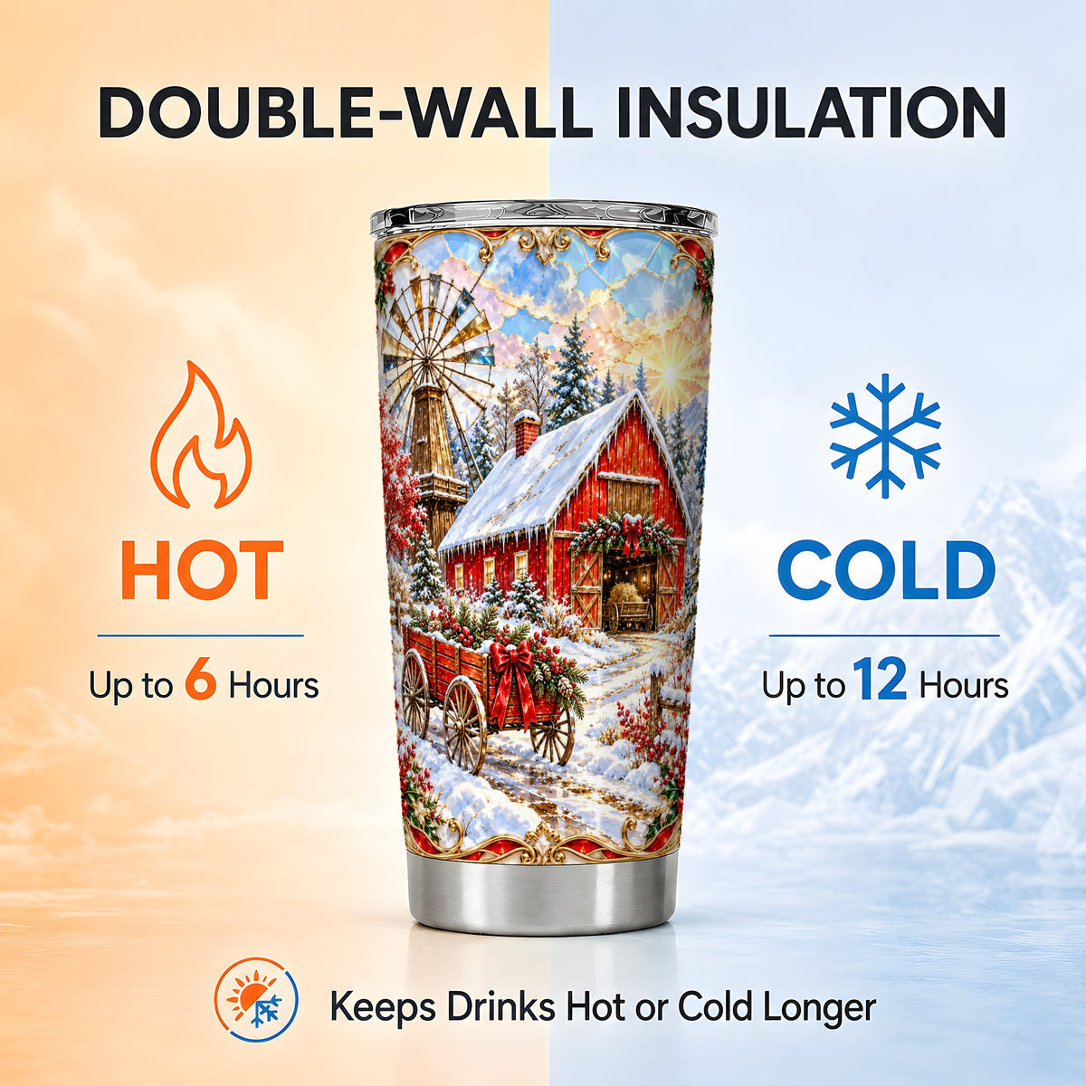 Windmill Barn Tumbler 20oz, Farm Tumbler, Stainless Steel Travel Cup