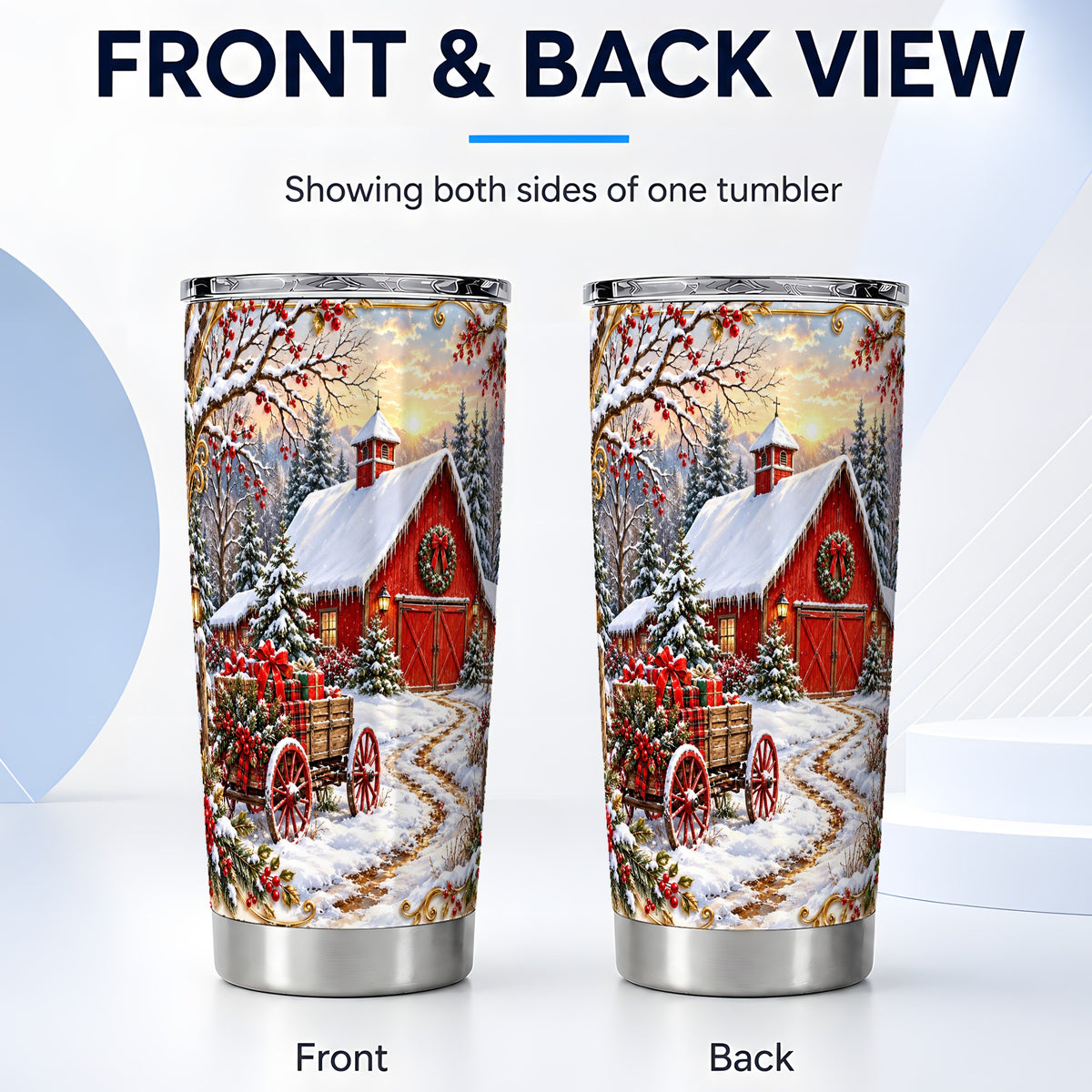 #pl[20oz|Steel] Snowy Red Barn Tumbler 20oz, Farm Tumbler, Stainless Steel Travel Cup