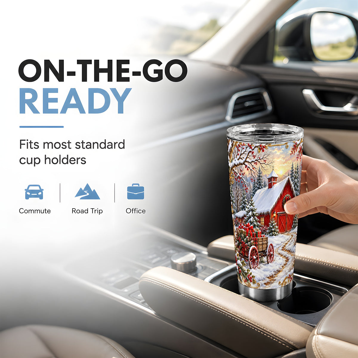 Snowy Red Barn Tumbler 20oz, Farm Tumbler, Stainless Steel Travel Cup
