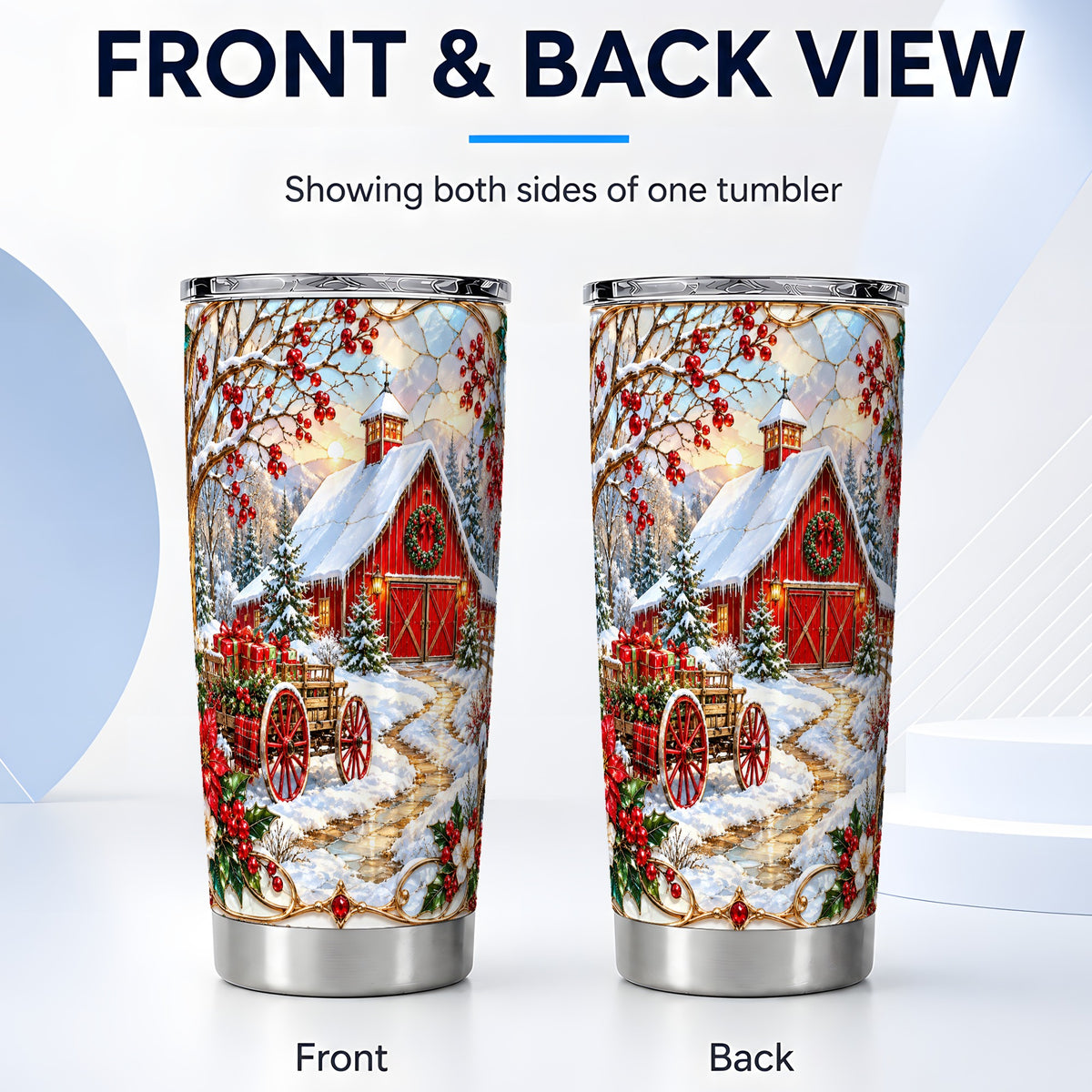 #pl[20oz|Steel] Christmas Red Barn Tumbler 20oz, Farm Tumbler, Stainless Steel Travel Cup