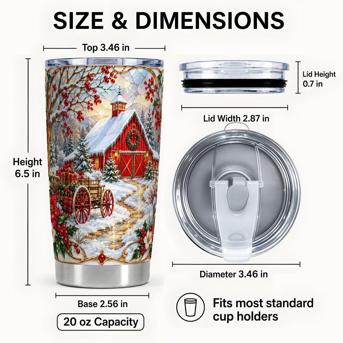#pl[20oz|Steel] Christmas Red Barn Tumbler 20oz, Farm Tumbler, Stainless Steel Travel Cup